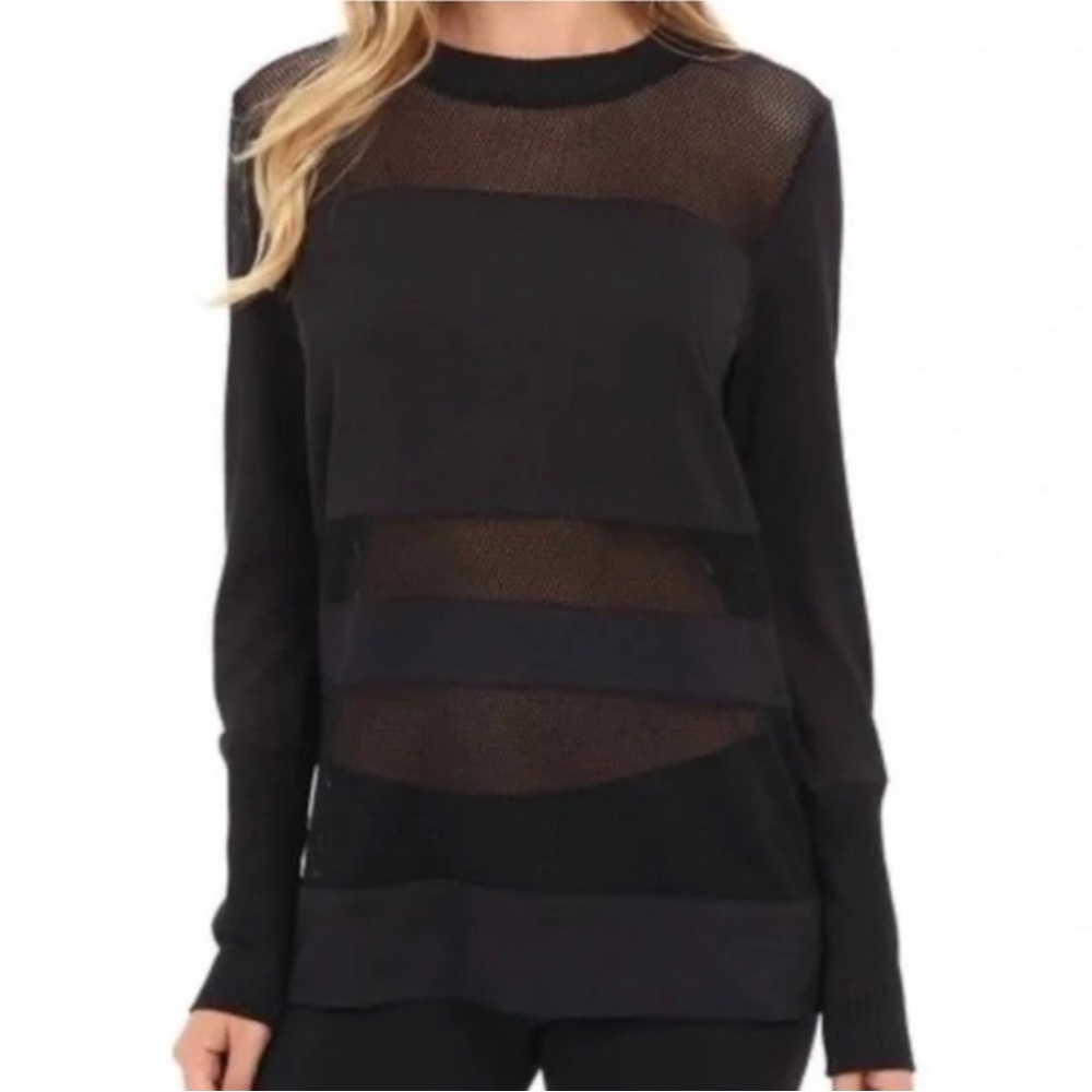 ALO Yoga Gray & Black Sheer Panel Long Sleeve Top | Small | Pullover Sweater